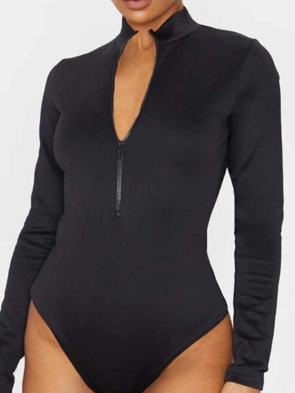 Pretty Little Thing Scuba Long Sleeve Zip Up Mock Neck Zip Up Bodysuite